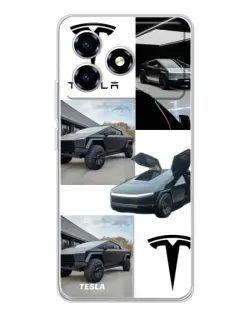 Чехол для ZTE Blade A36 с картинкой «Коллаж Cybertruck Tesla»