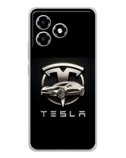 Чехол для ZTE Blade A36 с картинкой «Tesla — серебристое авто»