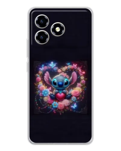 Чехол для ZTE Blade A36 с картинкой «Stitch в цветах»