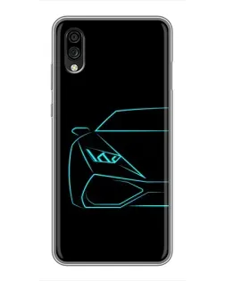 Чехол для ZTE Blade A5 (2020) с картинкой «Голубой силуэт Lamborghini»