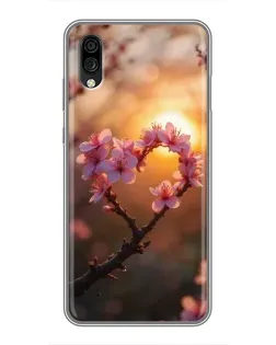 Чехол для ZTE Blade A5 (2020) с картинкой «Розовый цвет сердце на фоне заката»