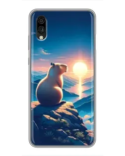 Чехол для ZTE Blade A5 (2020) с картинкой «Закат солнца с капибарой»