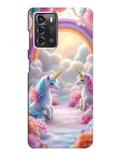 Чехол для ZTE Blade A52 с картинкой «Радуга и единороги»