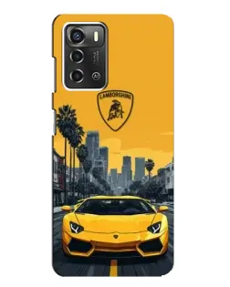 Чохол для ZTE Blade A52 з картинкою «Жовтий Lamborghini місто»