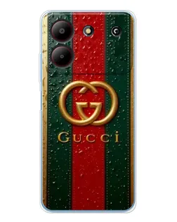 Чехол для ZTE Blade A54 с картинкой «Gucci — фирменная полоса и золото»