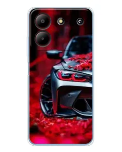 Чохол для ZTE Blade A54 з картинкою «Спортивна BMW та квіти»