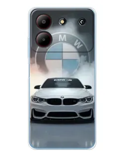 Чехол для ZTE Blade A54 с картинкой «BMW в белом дыму»