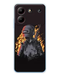Чехол для ZTE Blade A54 с картинкой «PUBG — огненный силуэт»