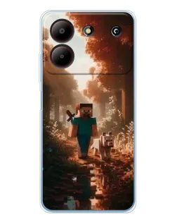 Чехол для ZTE Blade A54 с картинкой «Стив в лесу»