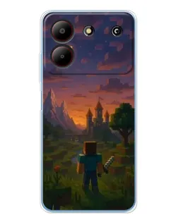 Чехол для ZTE Blade A54 с картинкой «Стив у башни»