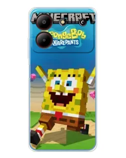 Чехол для ZTE Blade A54 с картинкой «Губка Боб Minecraft»
