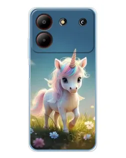 Чехол для ZTE Blade A54 с картинкой «Единорог на поляне»