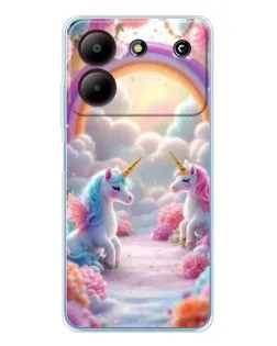 Чехол для ZTE Blade A54 с картинкой «Радуга и единороги»