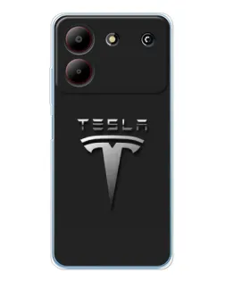 Чехол для ZTE Blade A54 с картинкой «Стальной логотип Tesla»