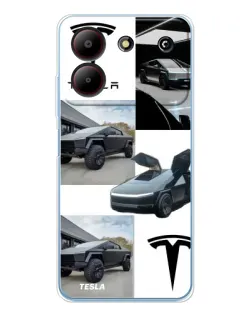 Чехол для ZTE Blade A54 с картинкой «Коллаж Cybertruck Tesla»