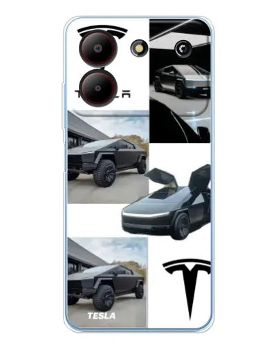 Чехол для ZTE Blade A54 с картинкой «Коллаж Cybertruck Tesla»