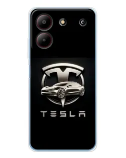 Чехол для ZTE Blade A54 с картинкой «Tesla — серебристое авто»