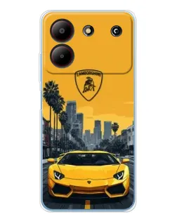 Чехол для ZTE Blade A54 с картинкой «Желтый Lamborghini город»