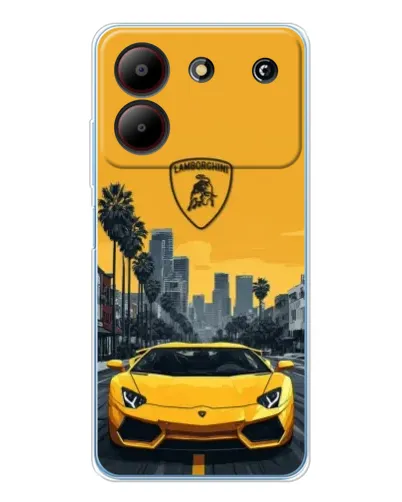 Чехол для ZTE Blade A54 с картинкой «Желтый Lamborghini город»