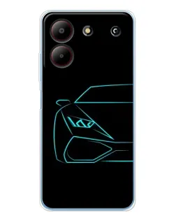 Чехол для ZTE Blade A54 с картинкой «Голубой силуэт Lamborghini»