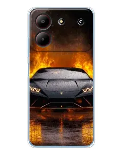 Чехол для ZTE Blade A54 с картинкой «Lamborghini в огне»