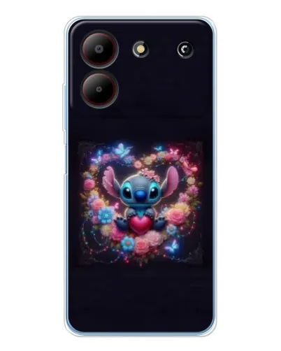 Чехол для ZTE Blade A54 с картинкой «Stitch в цветах»