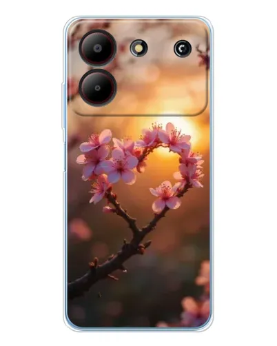 Чехол для ZTE Blade A54 с картинкой «Розовый цвет сердце на фоне заката»