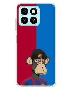 Чехол для ZTE Blade A55 с картинкой «Bored Ape — фанат Барсы»