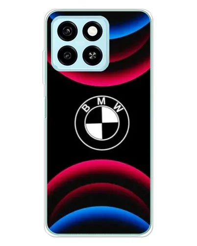 Чехол для ZTE Blade A55 с картинкой «Логотип BMW и неоновые дуги»