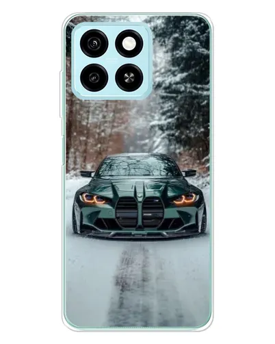 Чехол для ZTE Blade A55 с картинкой «BMW в зимнем лесу»
