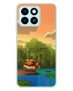 Чехол для ZTE Blade A55 с картинкой «Майнкрафт закат солнца»