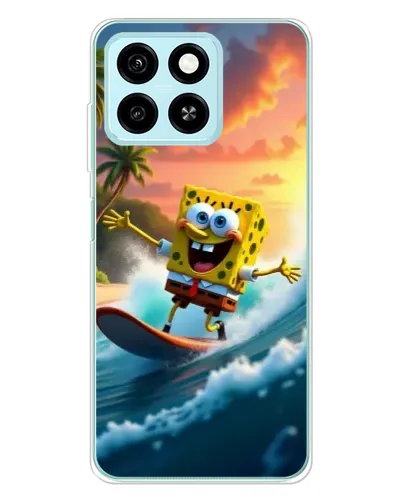 Чехол для ZTE Blade A55 с картинкой «Губка Боб серфингист»