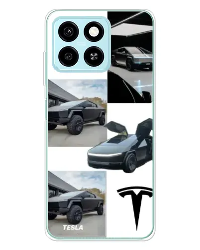 Чехол для ZTE Blade A55 с картинкой «Коллаж Cybertruck Tesla»