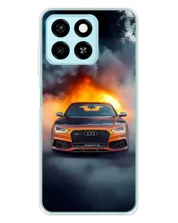 Чехол для ZTE Blade A55 с картинкой «Audi в огненном дыму»
