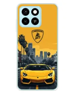 Чехол для ZTE Blade A55 с картинкой «Желтый Lamborghini город»