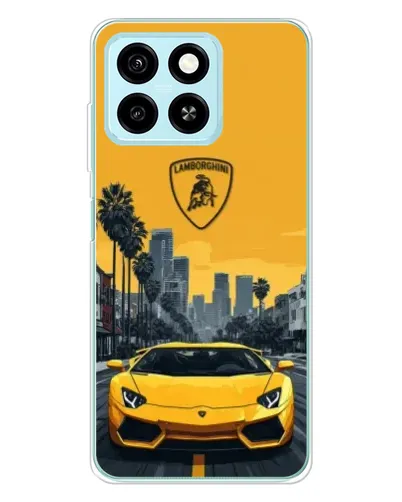 Чехол для ZTE Blade A55 с картинкой «Желтый Lamborghini город»