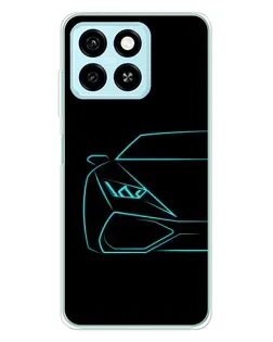 Чехол для ZTE Blade A55 с картинкой «Голубой силуэт Lamborghini»