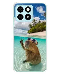 Чехол для ZTE Blade A55 с картинкой «Капибара на море»