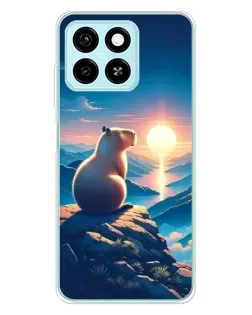 Чехол для ZTE Blade A55 с картинкой «Закат солнца с капибарой»