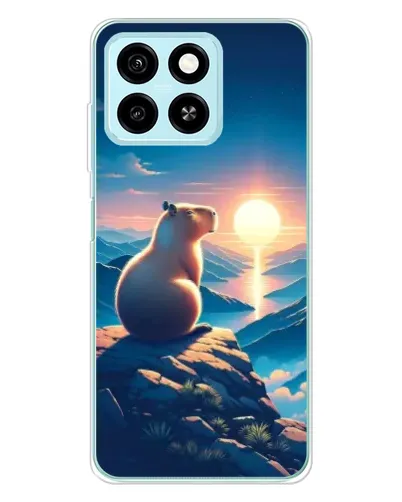 Чехол для ZTE Blade A55 с картинкой «Закат солнца с капибарой»