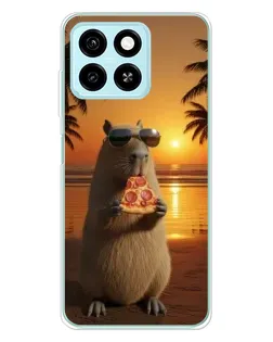 Чехол для ZTE Blade A55 с картинкой «Капибара с пиццей»