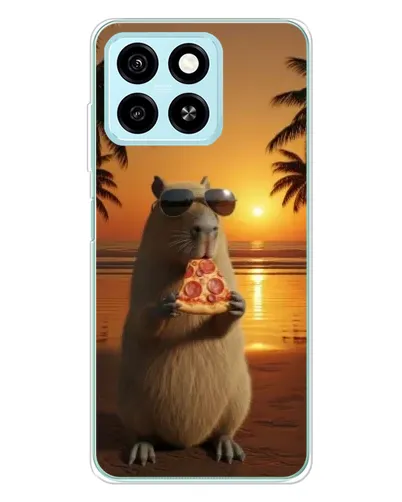 Чехол для ZTE Blade A55 с картинкой «Капибара с пиццей»