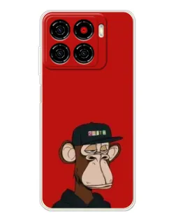 Чехол для ZTE Blade A56 с картинкой «Bored Ape — красный фон»