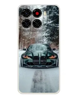 Чехол для ZTE Blade A56 с картинкой «BMW в зимнем лесу»