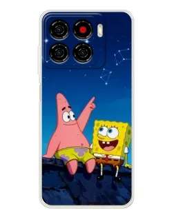 Чехол для ZTE Blade A56 с картинкой «Губка Боб и Патрик ночью»