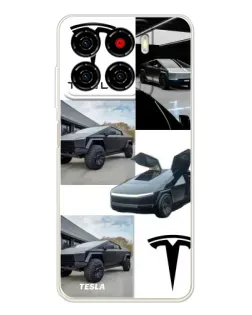 Чехол для ZTE Blade A56 с картинкой «Коллаж Cybertruck Tesla»