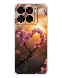 Чехол для ZTE Blade A56 с картинкой «Розовый цвет сердце на фоне заката»