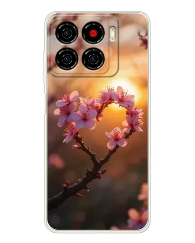 Чехол для ZTE Blade A56 с картинкой «Розовый цвет сердце на фоне заката»