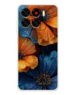 Чехол для ZTE Blade A56 с картинкой «Яркая сине-оранжевая флора»