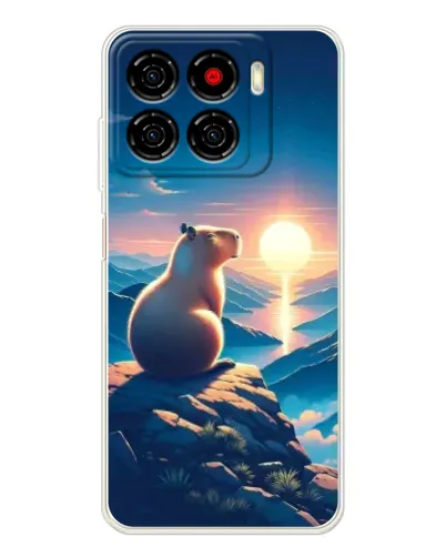 Чехол для ZTE Blade A56 с картинкой «Закат солнца с капибарой»